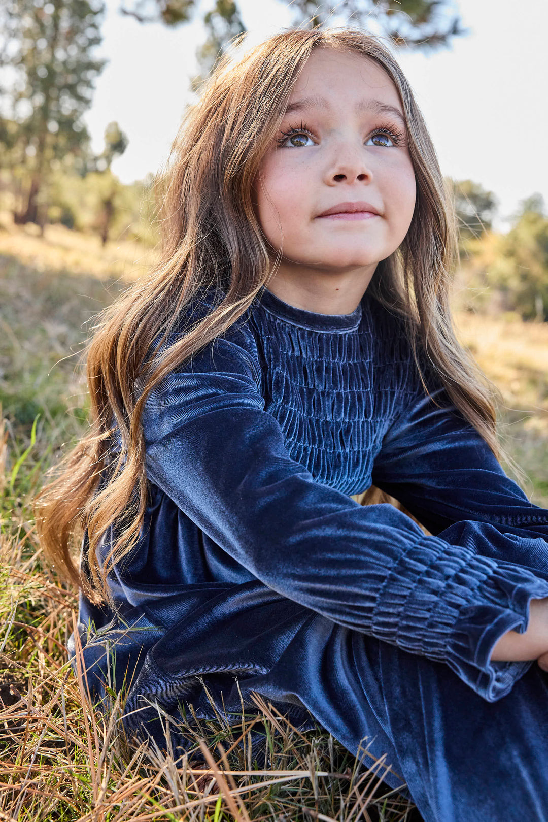 maxi dress emma smocked velvet - cornflower