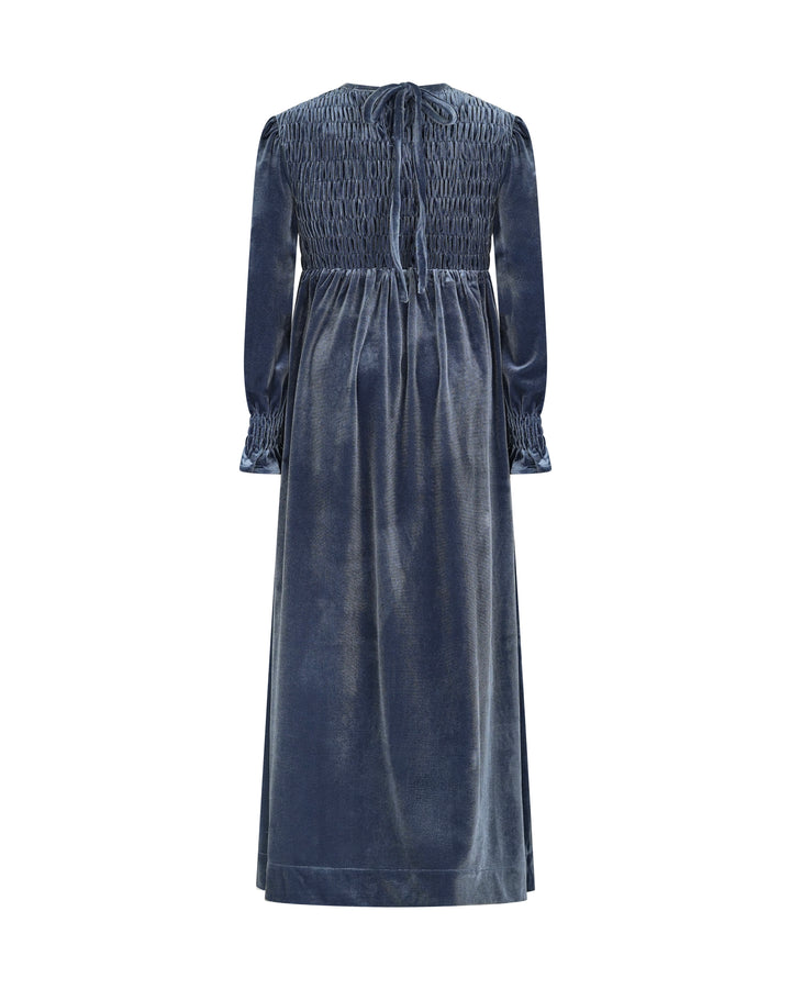 maxi dress emma smocked velvet - cornflower