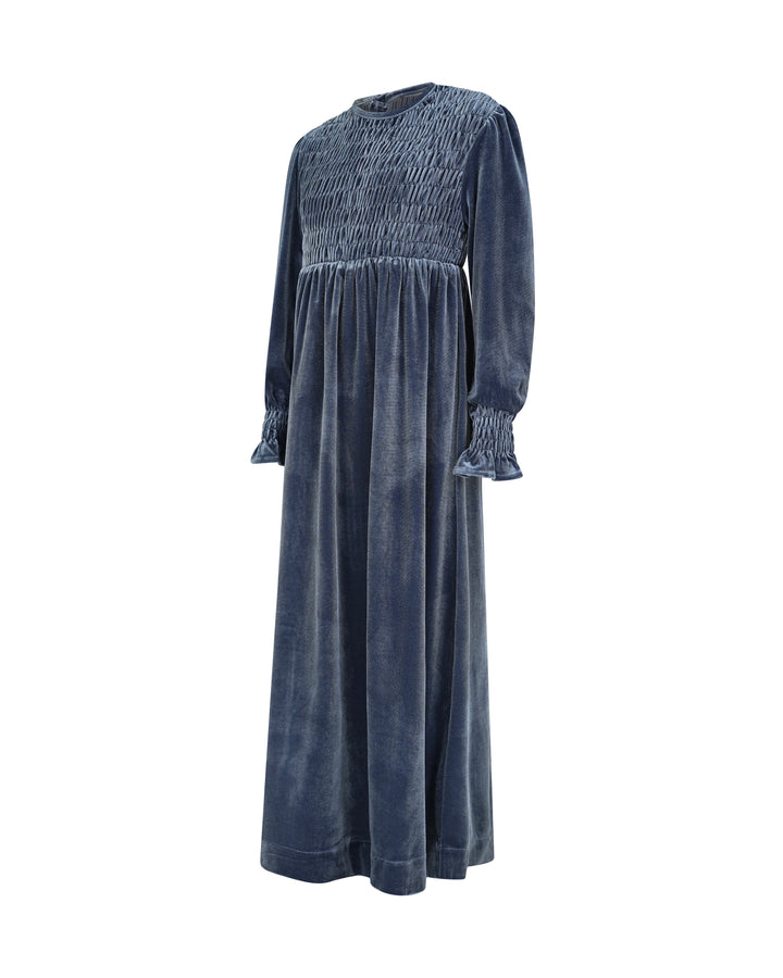 maxi dress emma smocked velvet - cornflower
