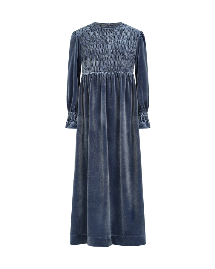 maxi dress emma smocked velvet - cornflower