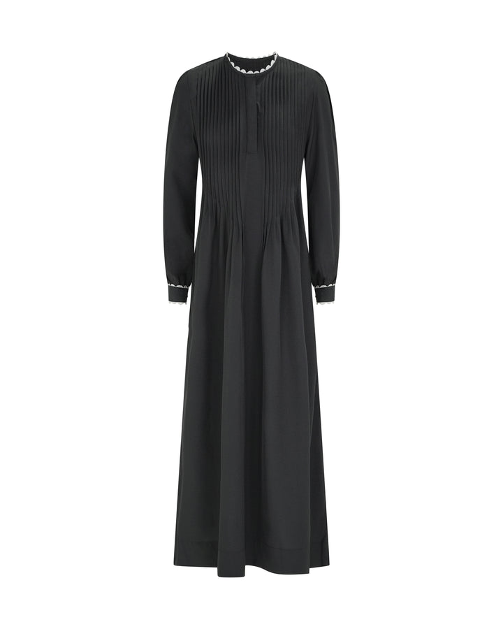 maxi dress olivia scalloped mini pleats - black