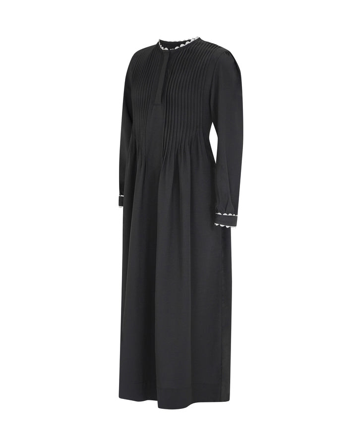 maxi dress olivia scalloped mini pleats - black