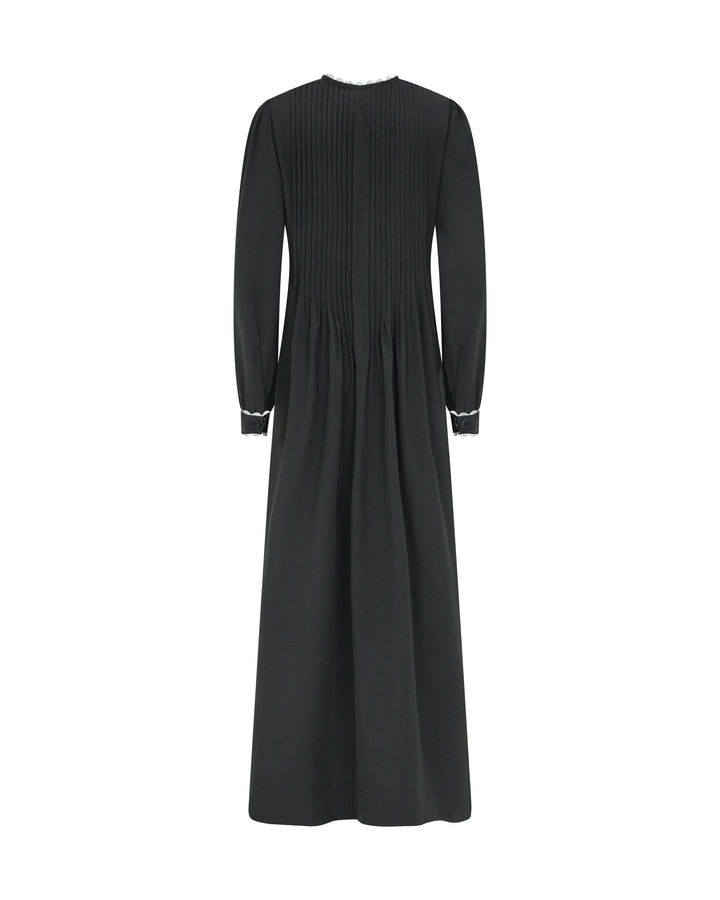 maxi dress olivia scalloped mini pleats - black