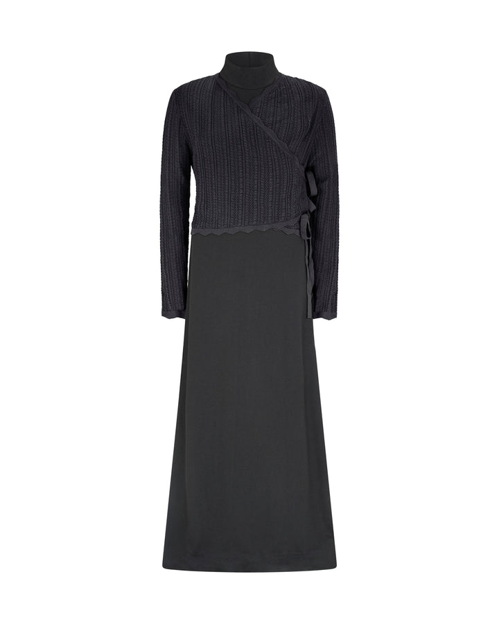 maxi dress mia pointelle overlay cardigan - black