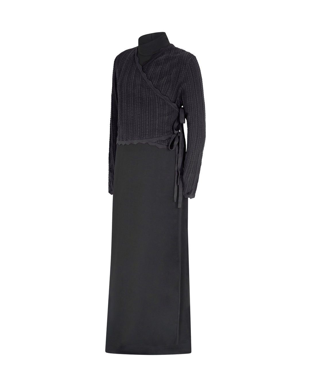 maxi dress mia pointelle overlay cardigan - black