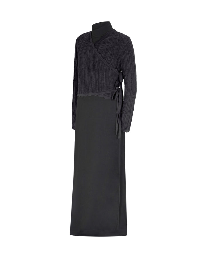 maxi dress mia pointelle overlay cardigan - black
