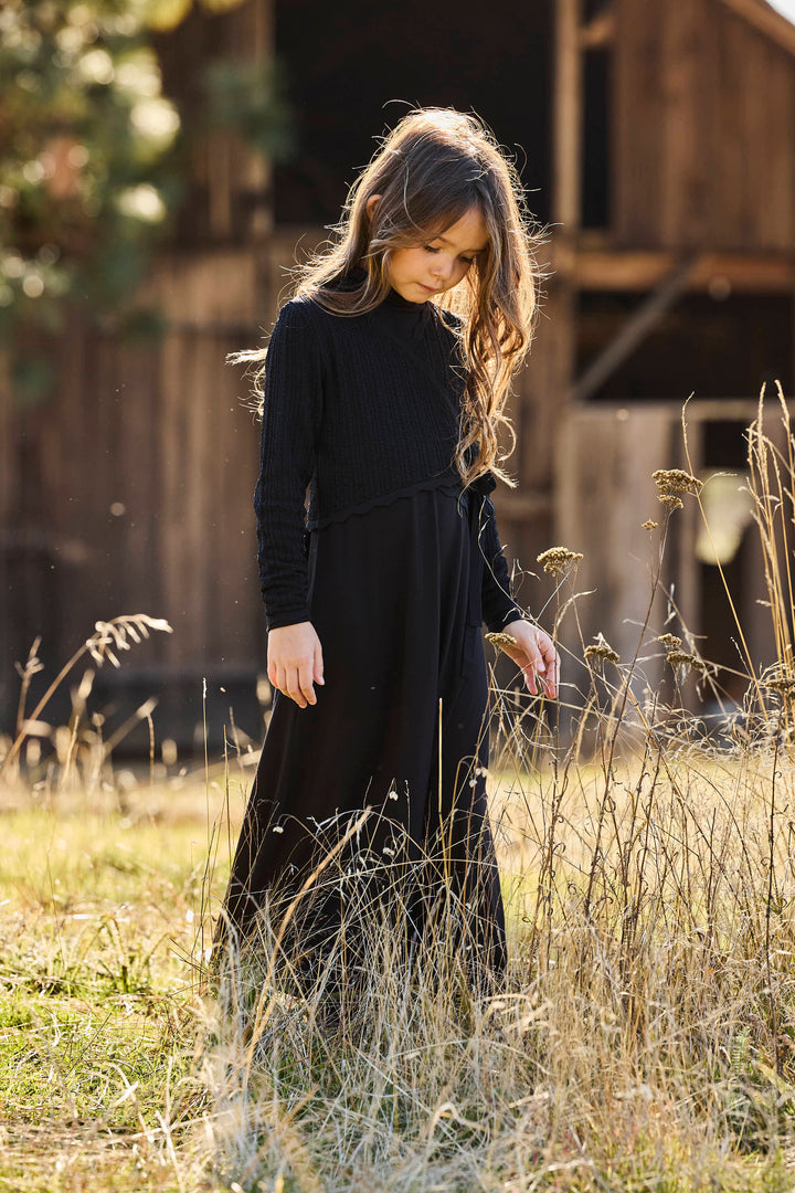 maxi dress mia pointelle overlay cardigan - black