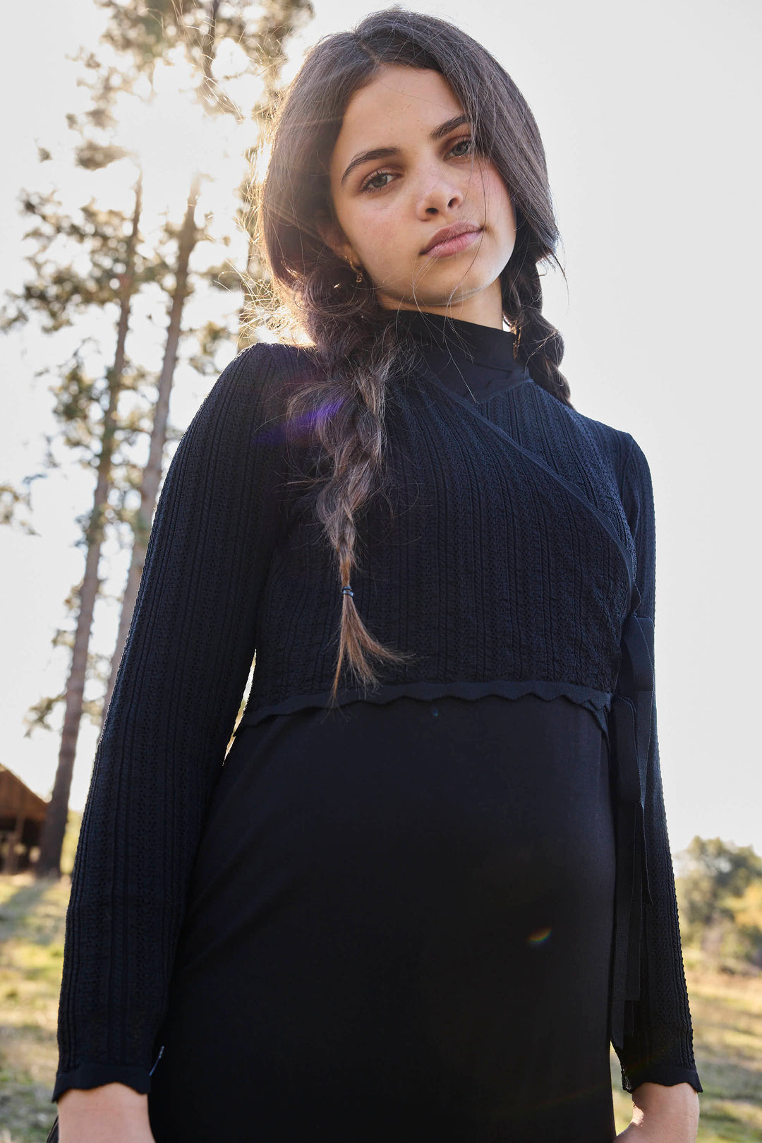 maxi dress mia pointelle overlay cardigan - black