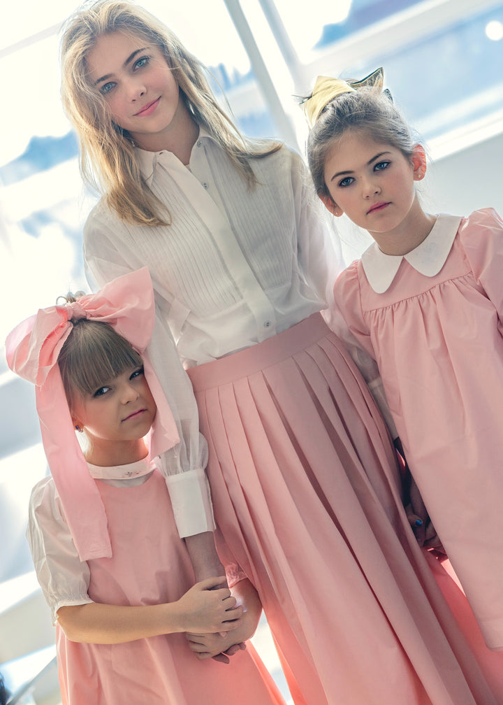 shirt l/s pintuck blouse with back tie - white