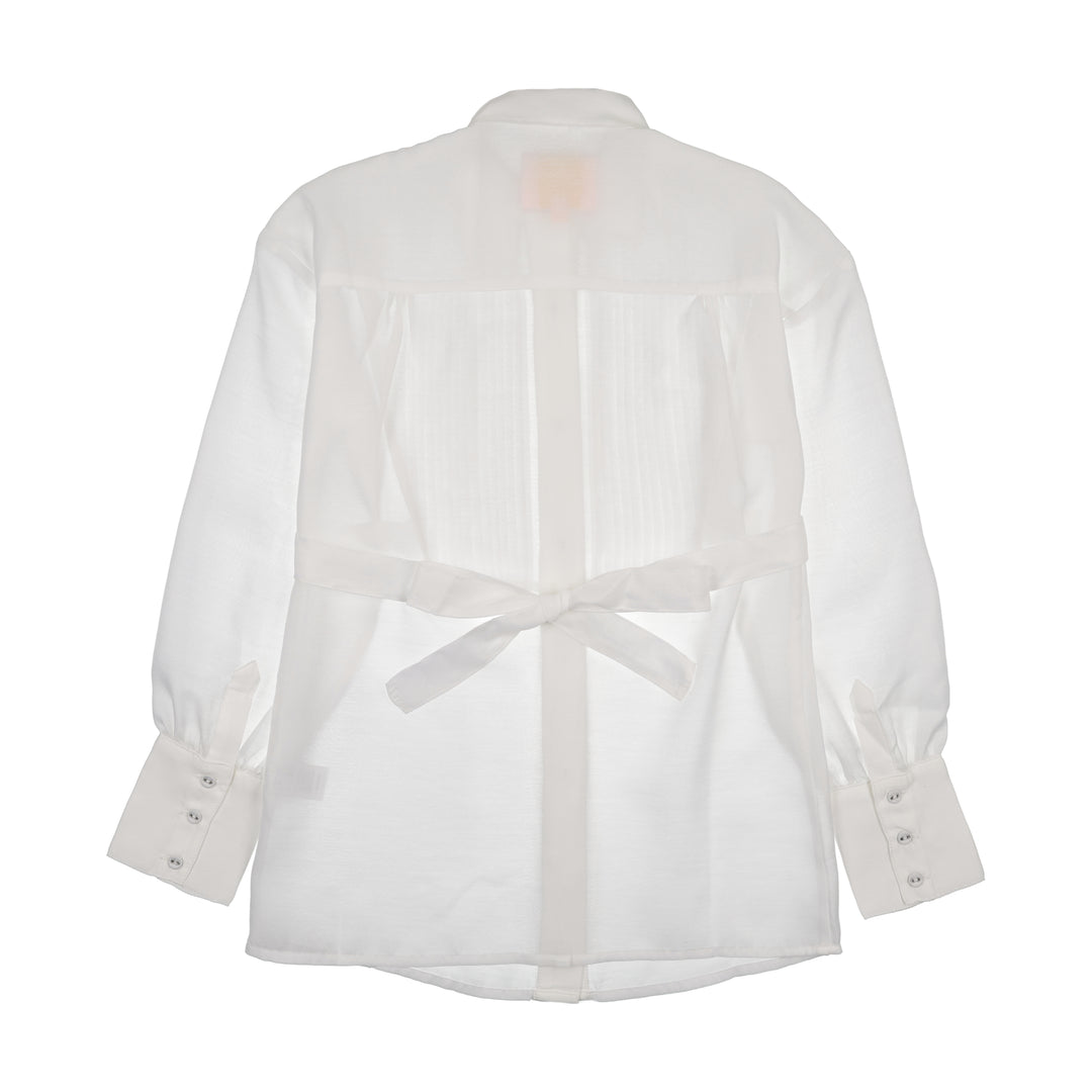 shirt l/s pintuck blouse with back tie - white