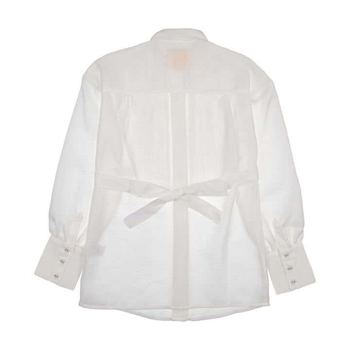 shirt l/s pintuck blouse with back tie - white