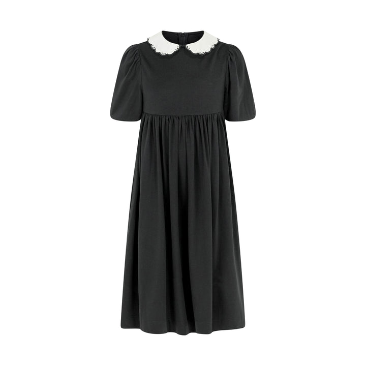 maxi dress high waisted contrast collar - black