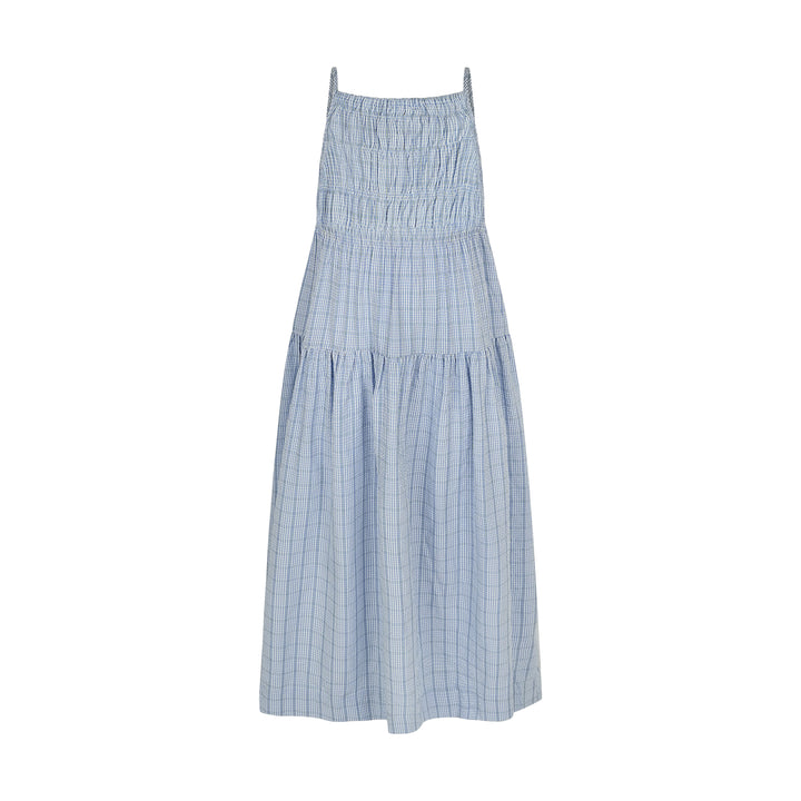 maxi dress seersucker smocked jumper - light blue