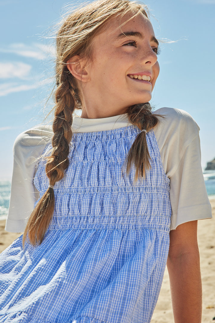 maxi dress seersucker smocked jumper - light blue
