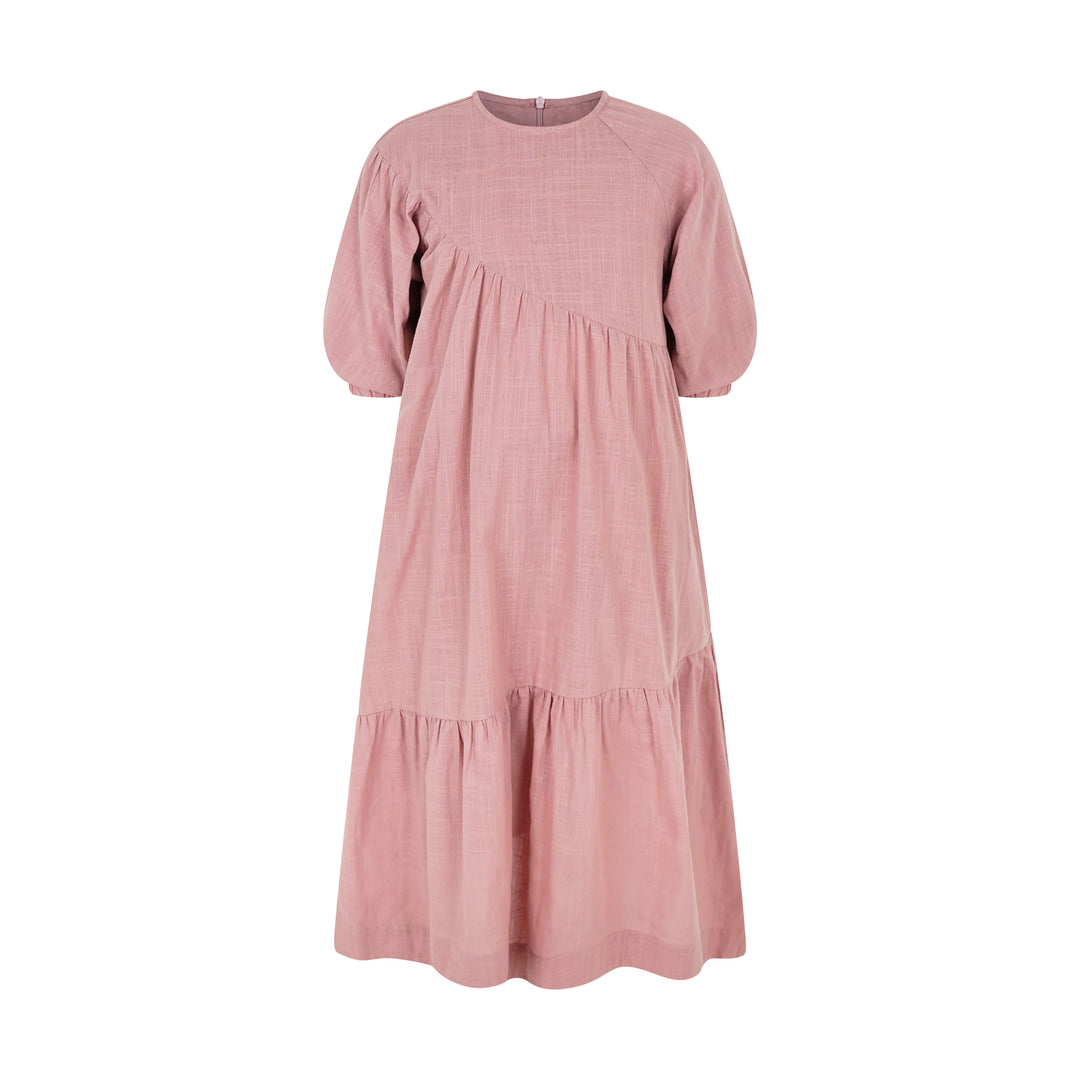 maxi dress diagonal ruffle - pink