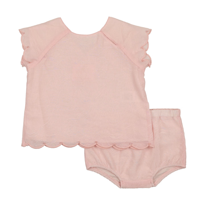 set outfit jacquard scalloped edge shirt and bloomers - pink