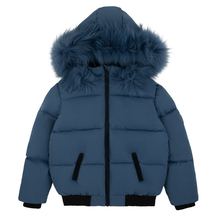 coat padded with fur hood - pale navy
