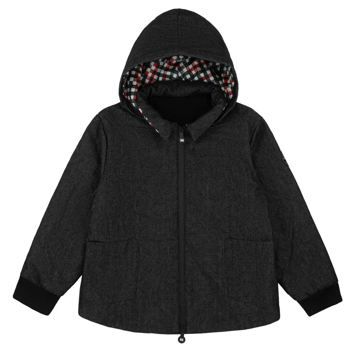 jacket denim pocket zip up with hood - black denim