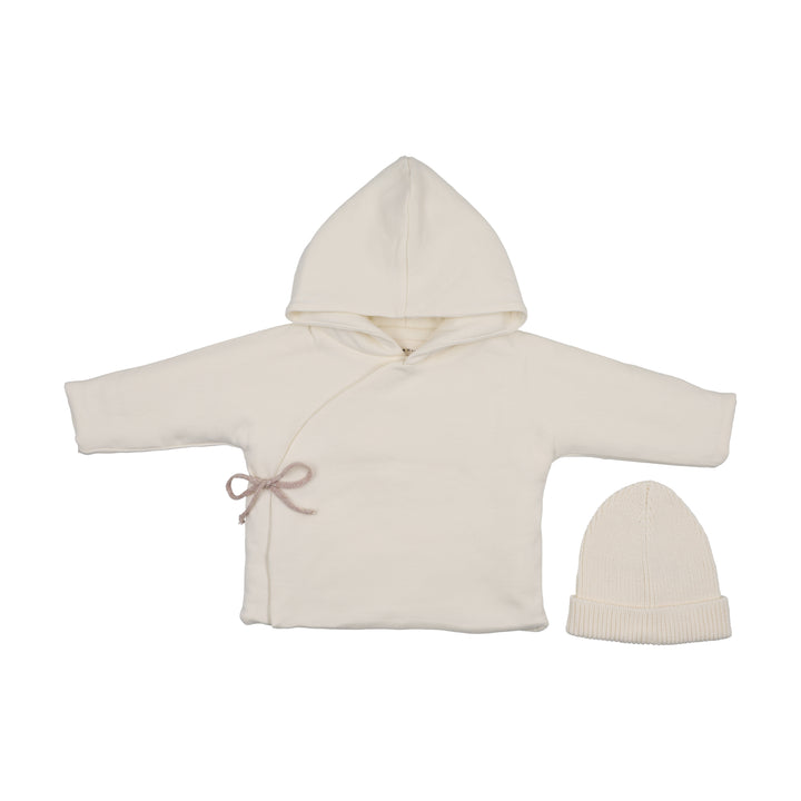 jacket padded bow tie wrap with hat - ivory