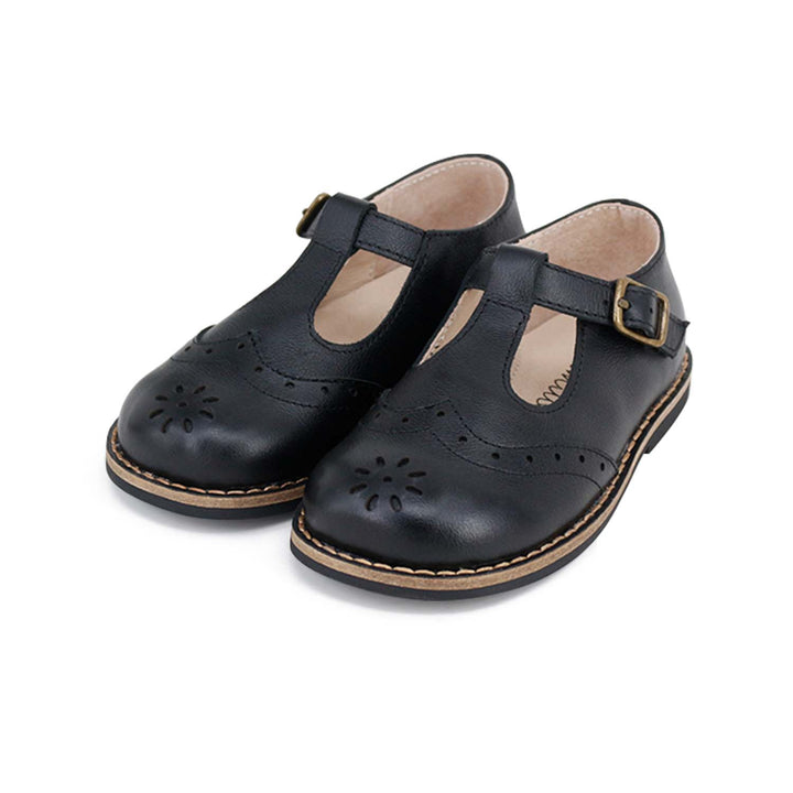 shoes cherie wingtip t straps - black leather