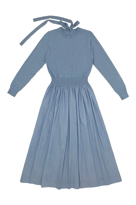 dress nina midi knit top bow back - light blue