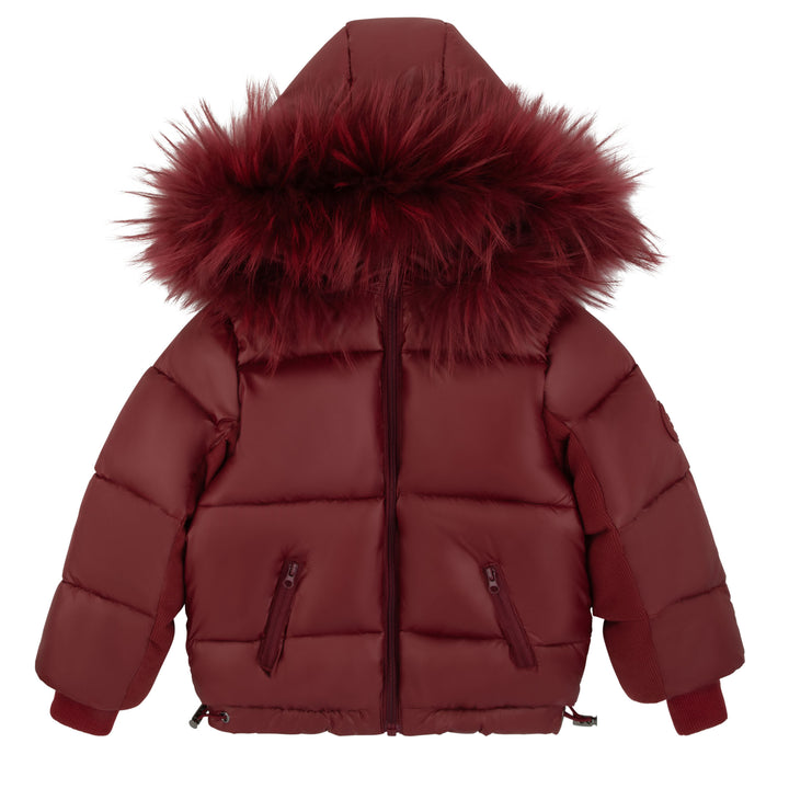 jacket padded b patch with fur hood - maroon