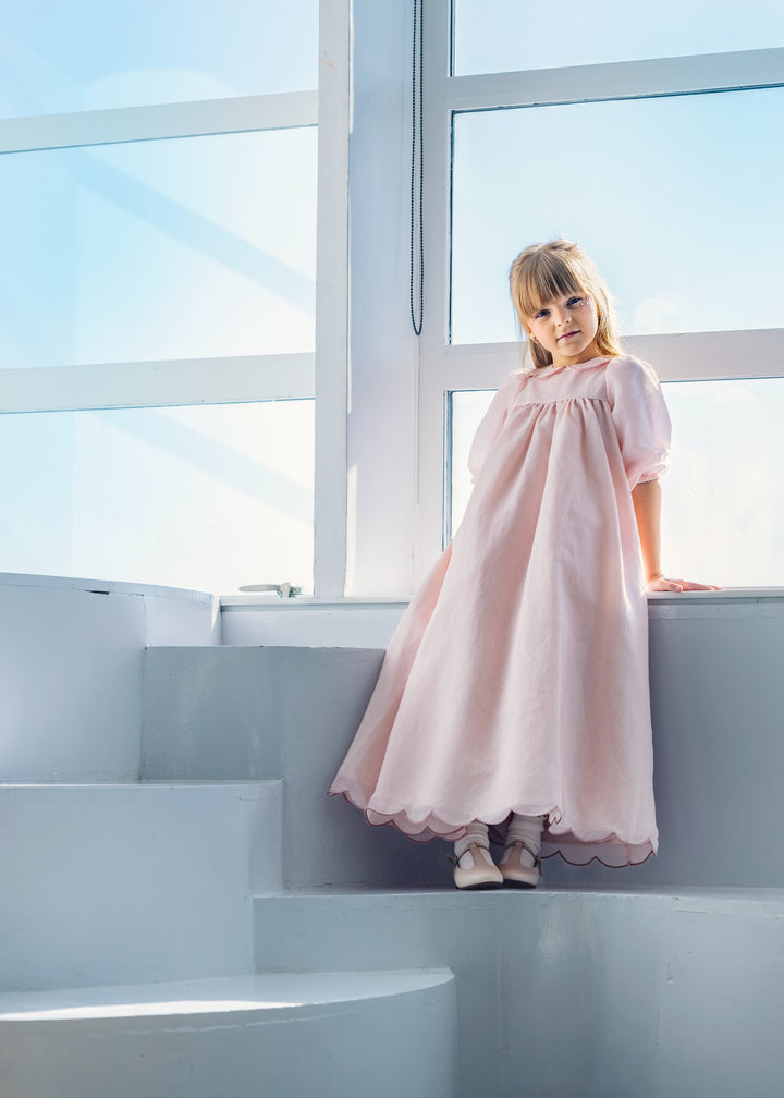 gown empire style jacquard with scalloped collar - pink