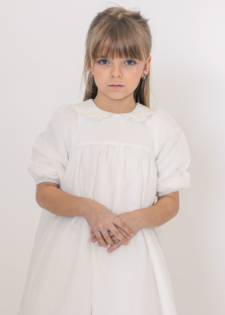 gown empire style jacquard with scalloped collar - white