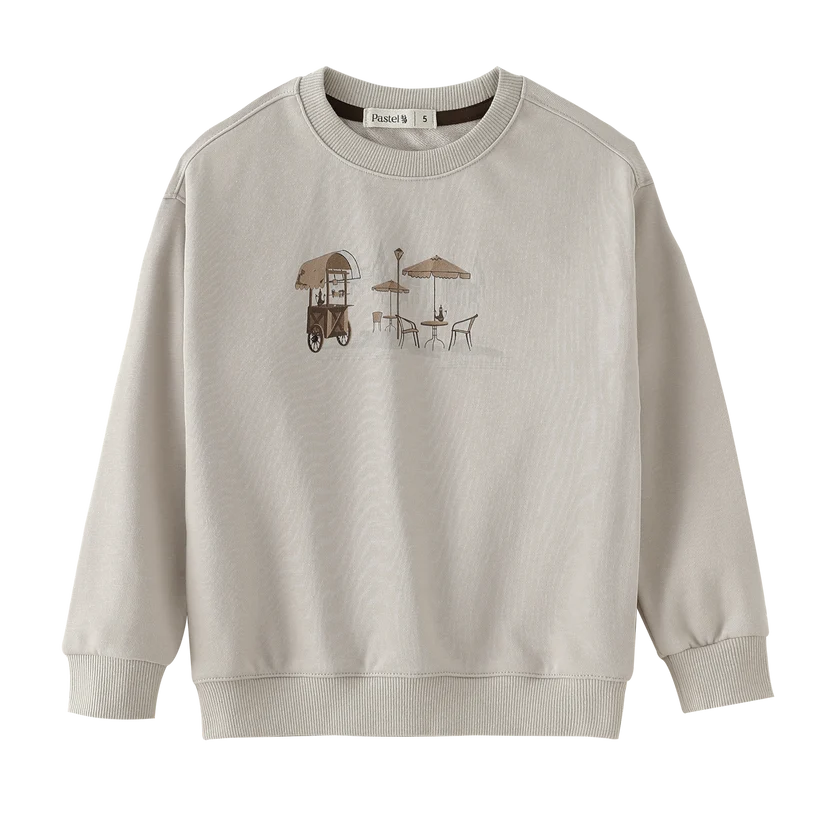 top l/s caffe graphic sweatshirt - stone