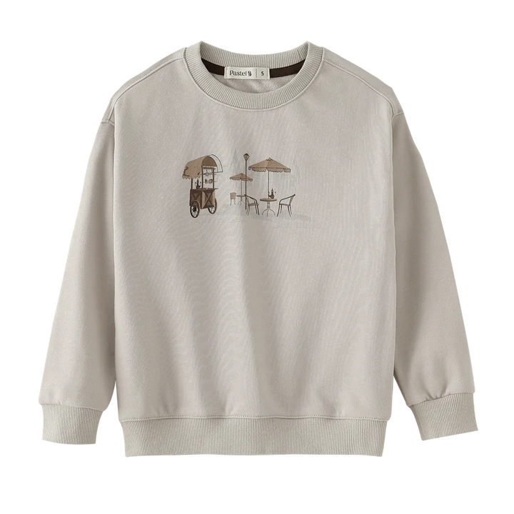 top l/s caffe graphic sweatshirt - stone