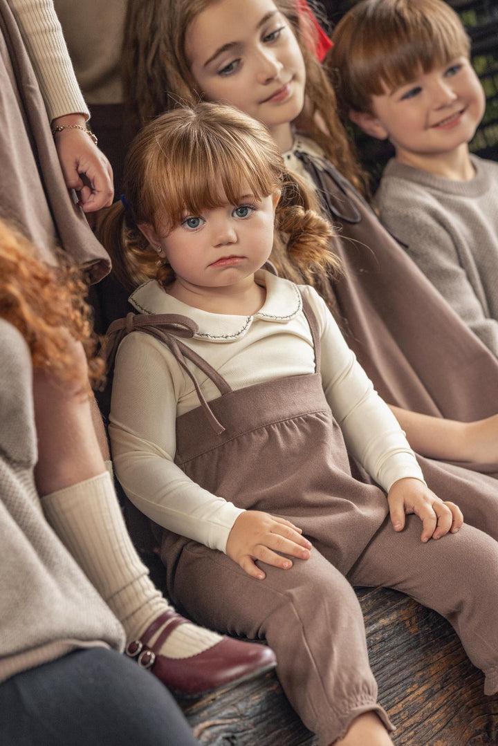 set knit romper and shirt - toffee/cream