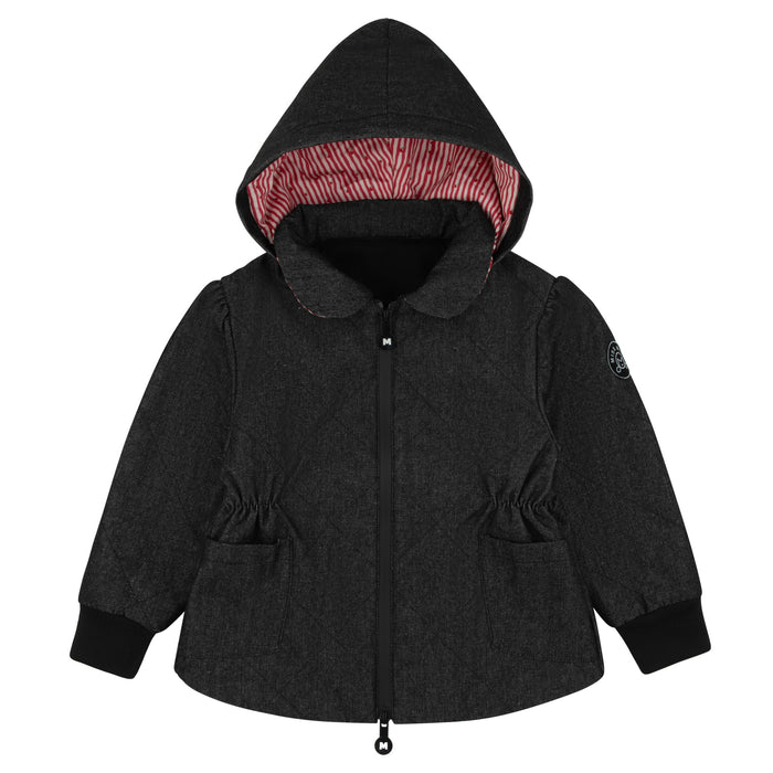 jacket denim sintched zip up with hood - black denim