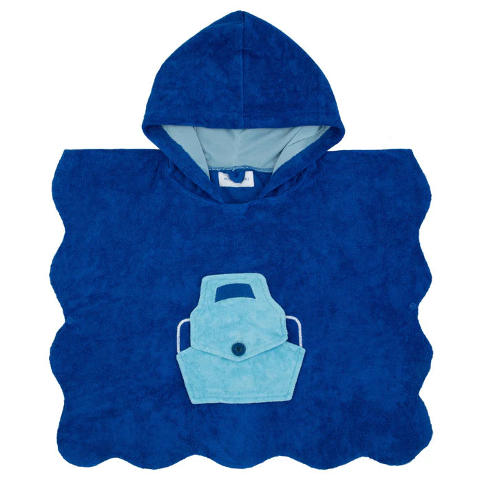 bathrobe scalloped edge terry poncho with pocket - royal blue