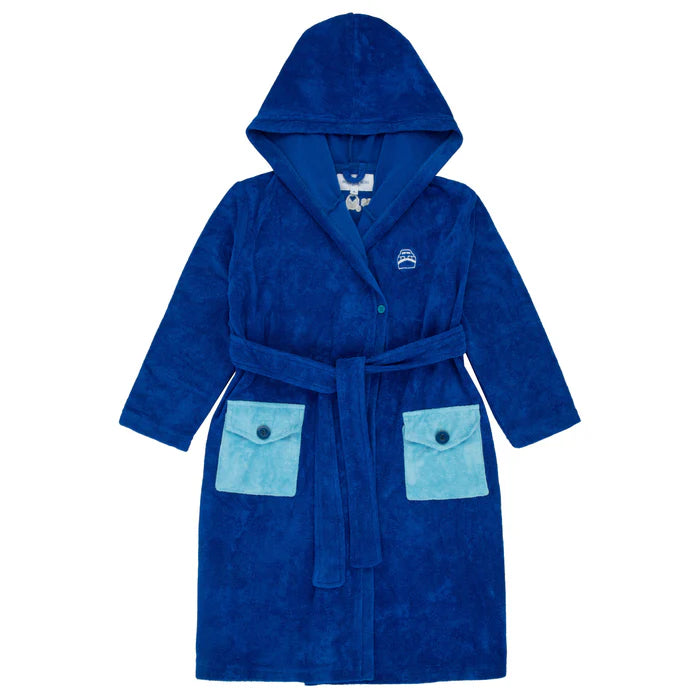bathrobe contrast pockets terry tie with hood - royal blue