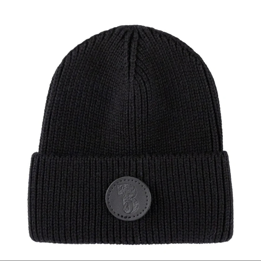 hat knit ribbed cuff rubber print - black