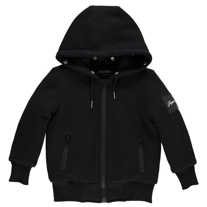 jacket fur lined with hood - black/white