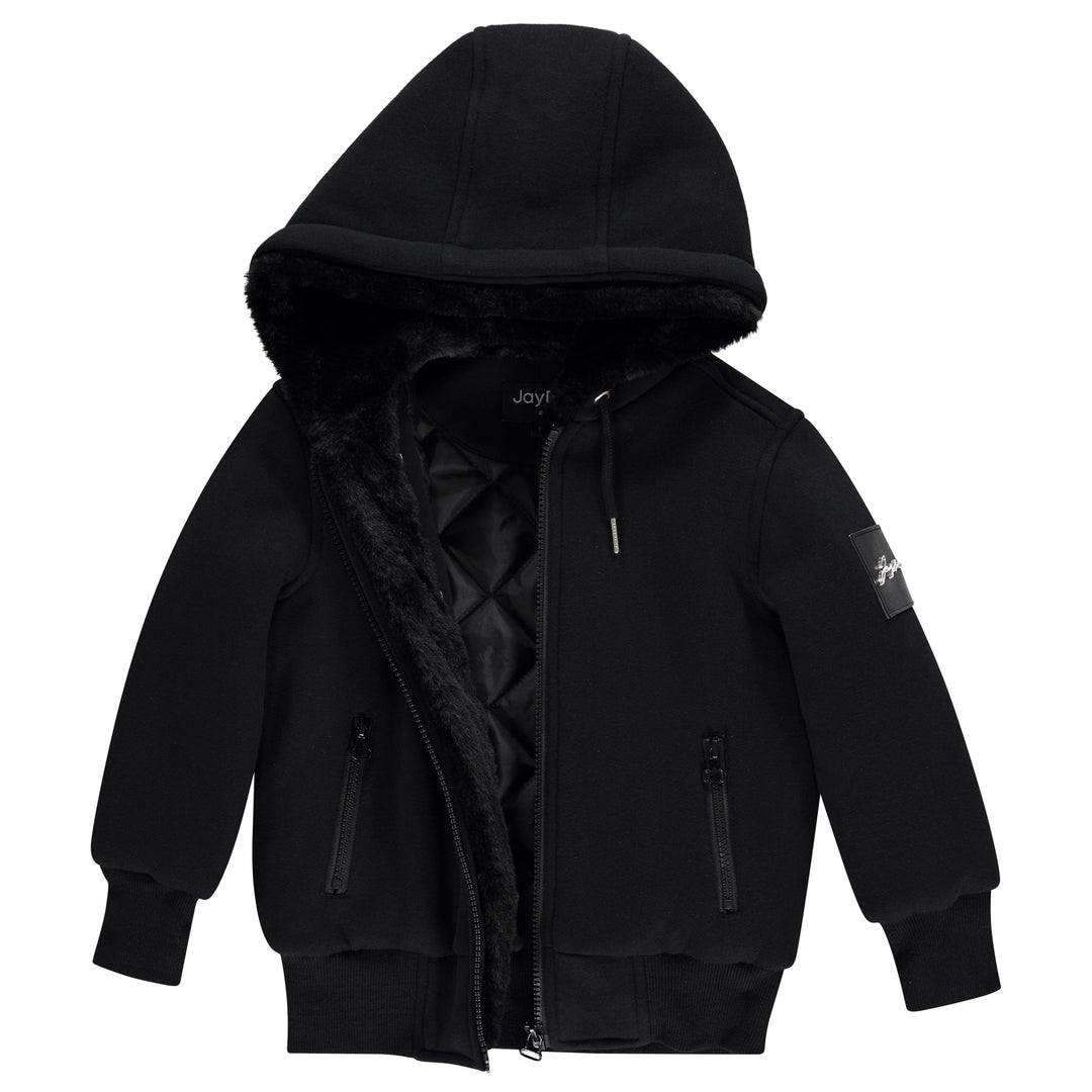 coat lined fur hoodie - black