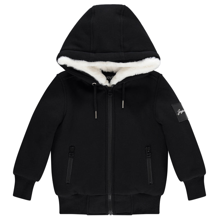 coat lined fur hoodie - black/winter white