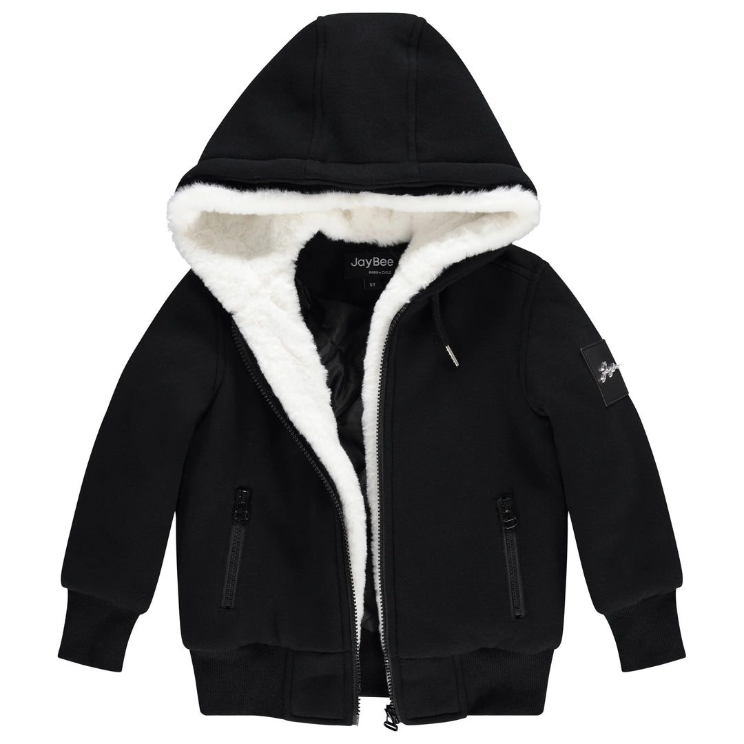jacket lined fur hoodie - black/winter white