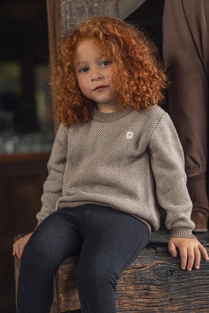 top l/s novelty knit crew neck - toffee/cream