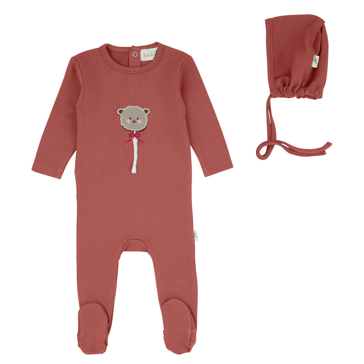 footie bear string pop with bonnet - coral