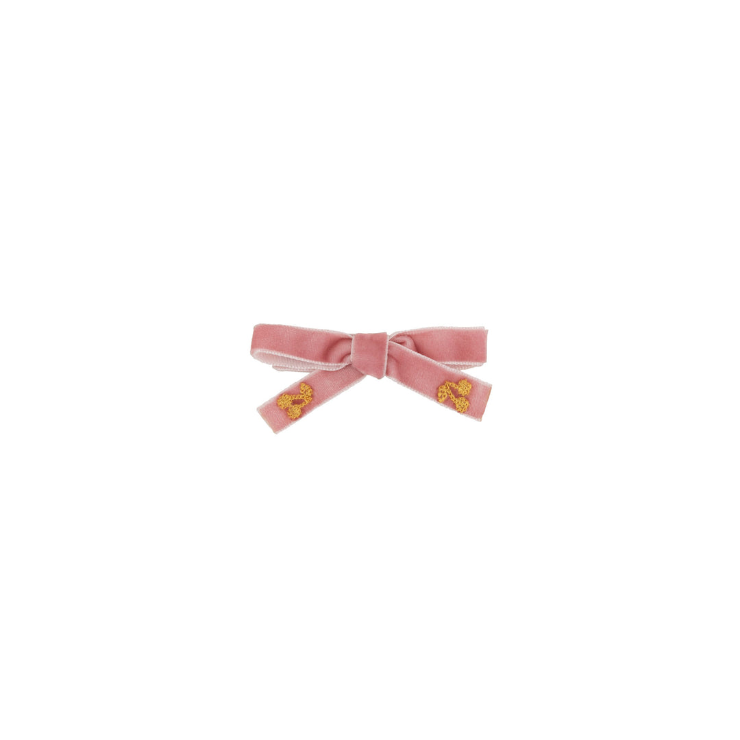 clip gold thread cherry mini bows velvet - pink