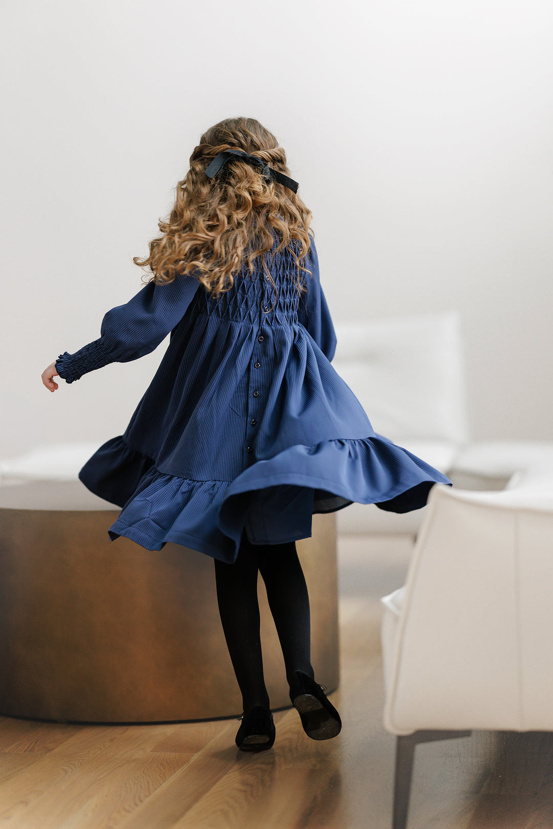 dress striped smocked with collar - blue