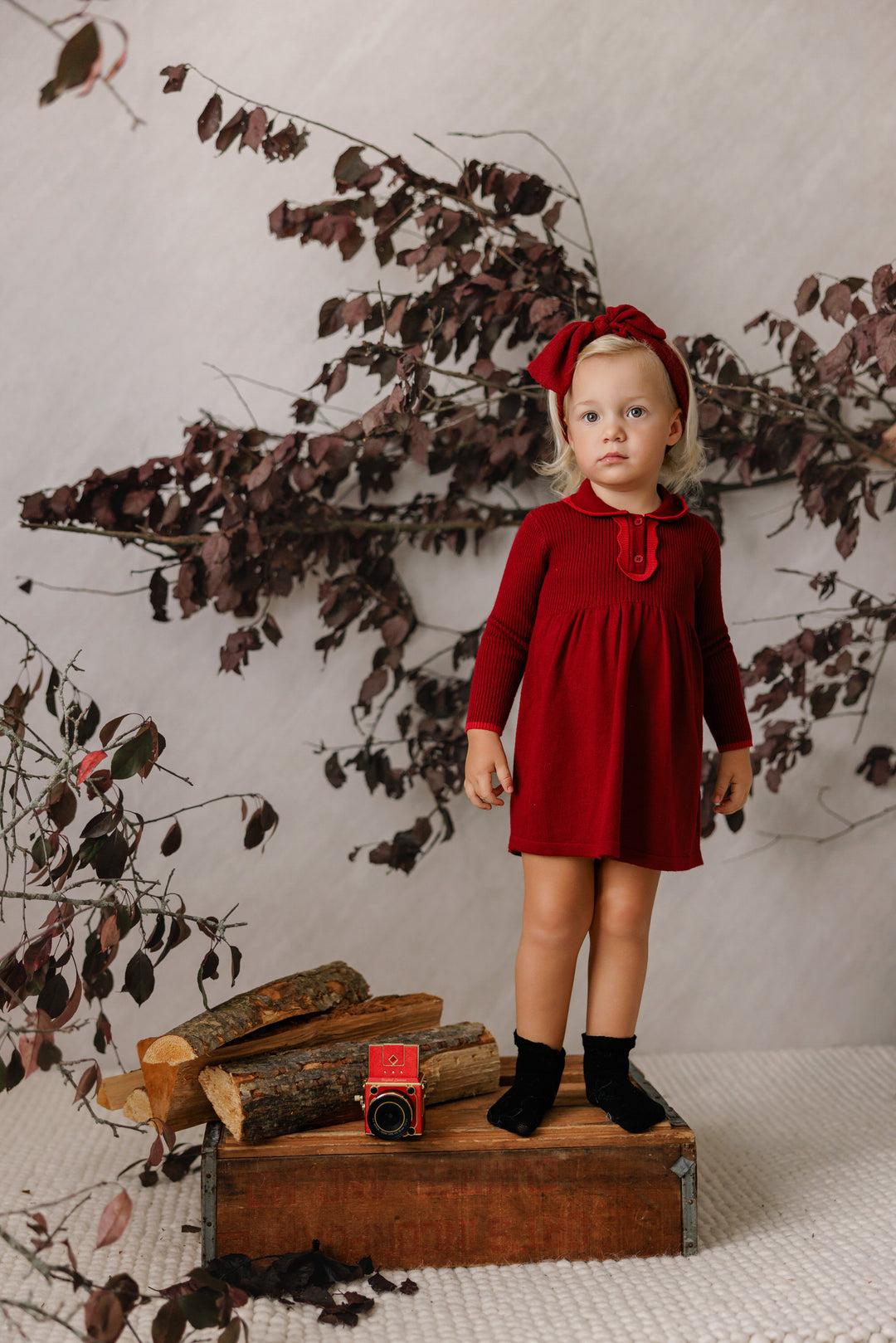 dress tonal knit scalloped collar - red