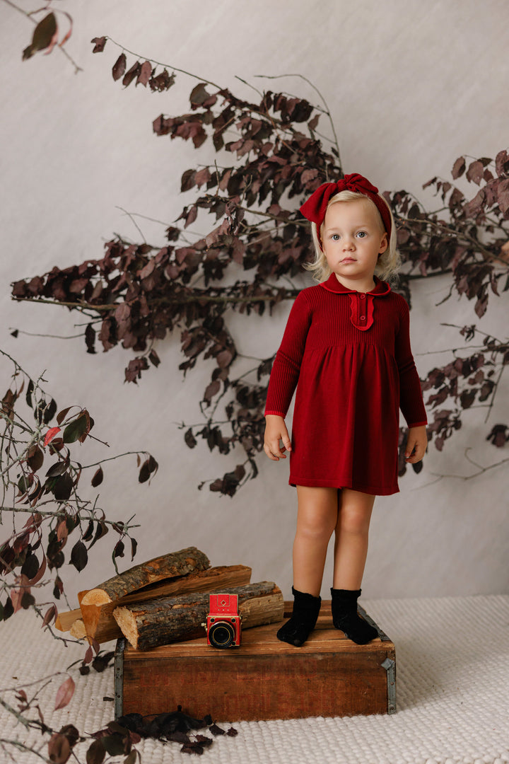dress tonal knit scalloped collar - red