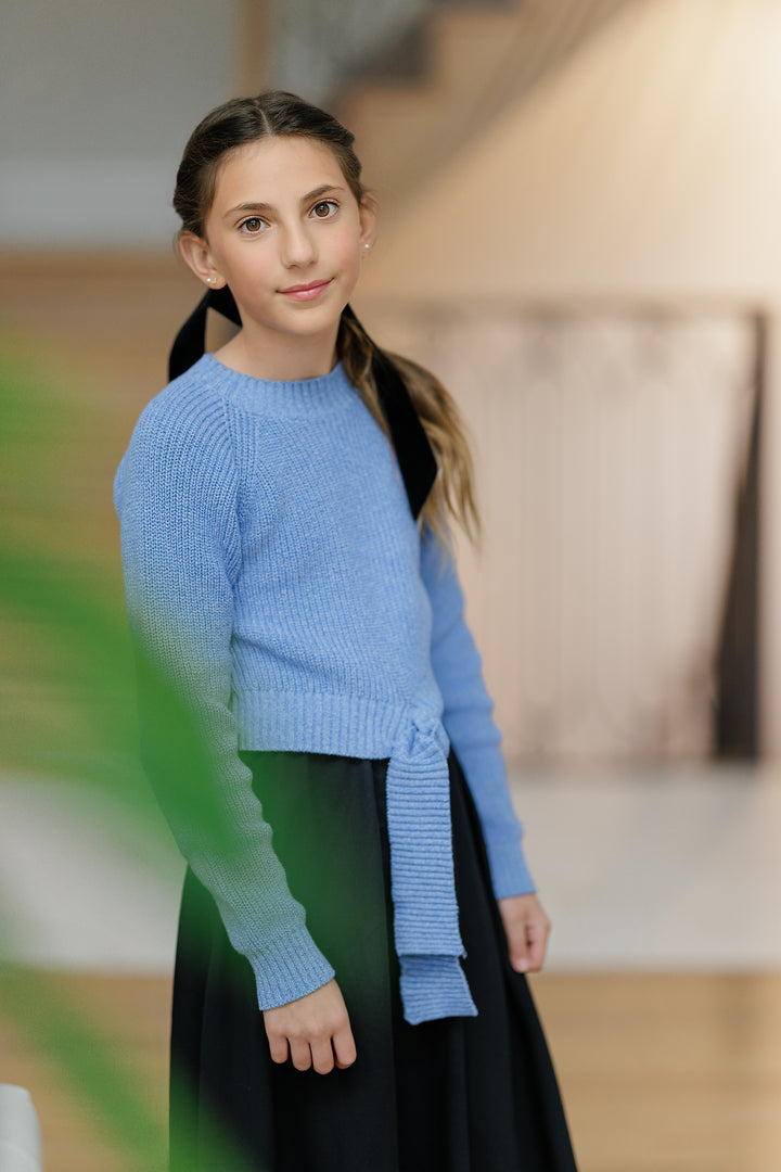 top l/s chunky tie sweater - light blue