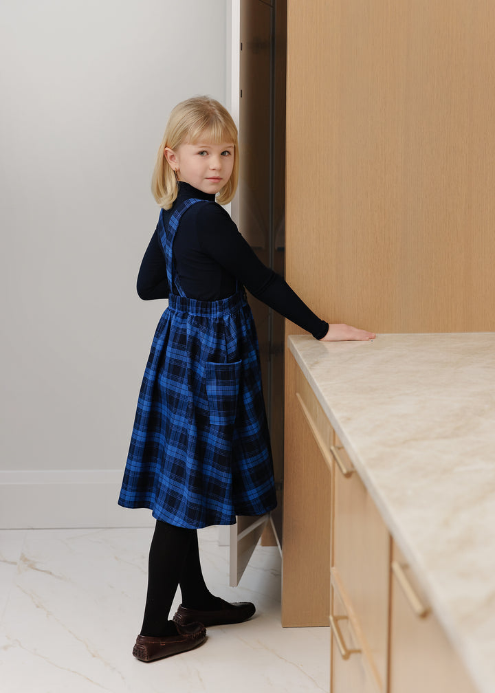 dress plaid pinafore v jumper - blue