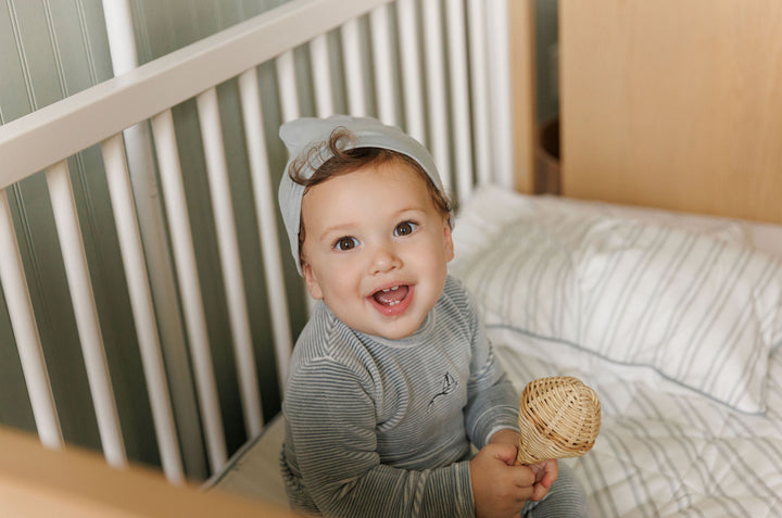 footie velour striped butterfly and boat with beanie - light blue