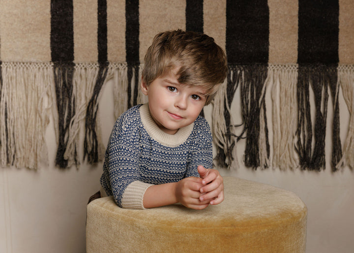 top l/s distressed knit sweater - navy/ivory