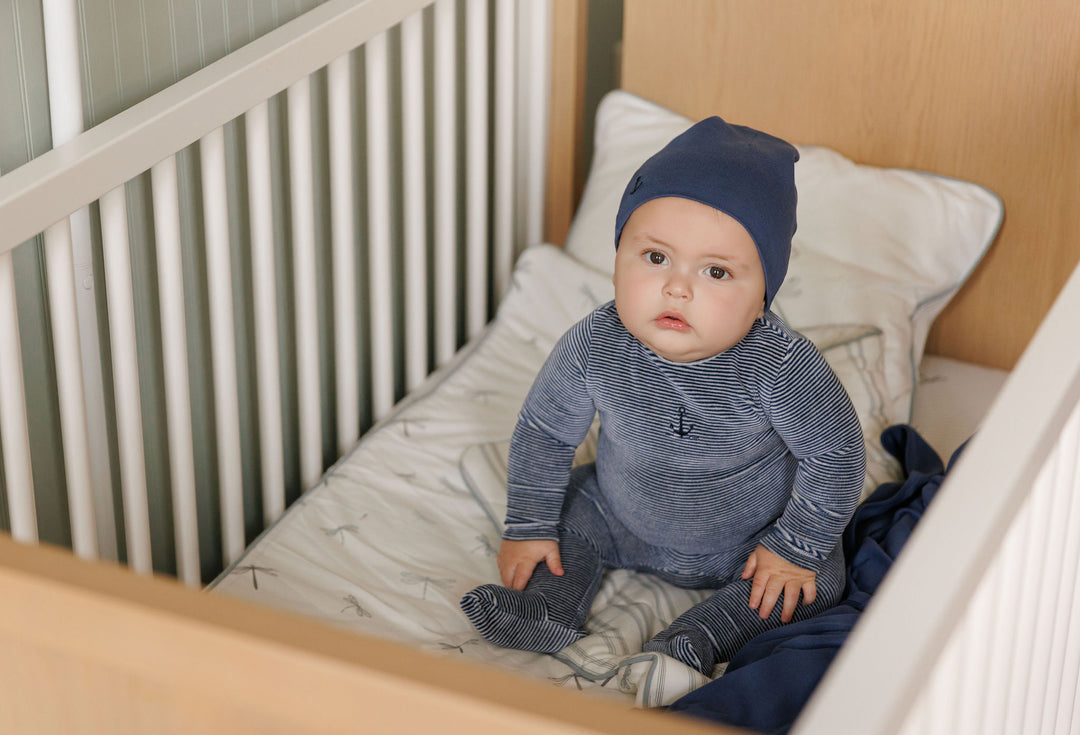 footie velour striped flower and anchor - dark blue